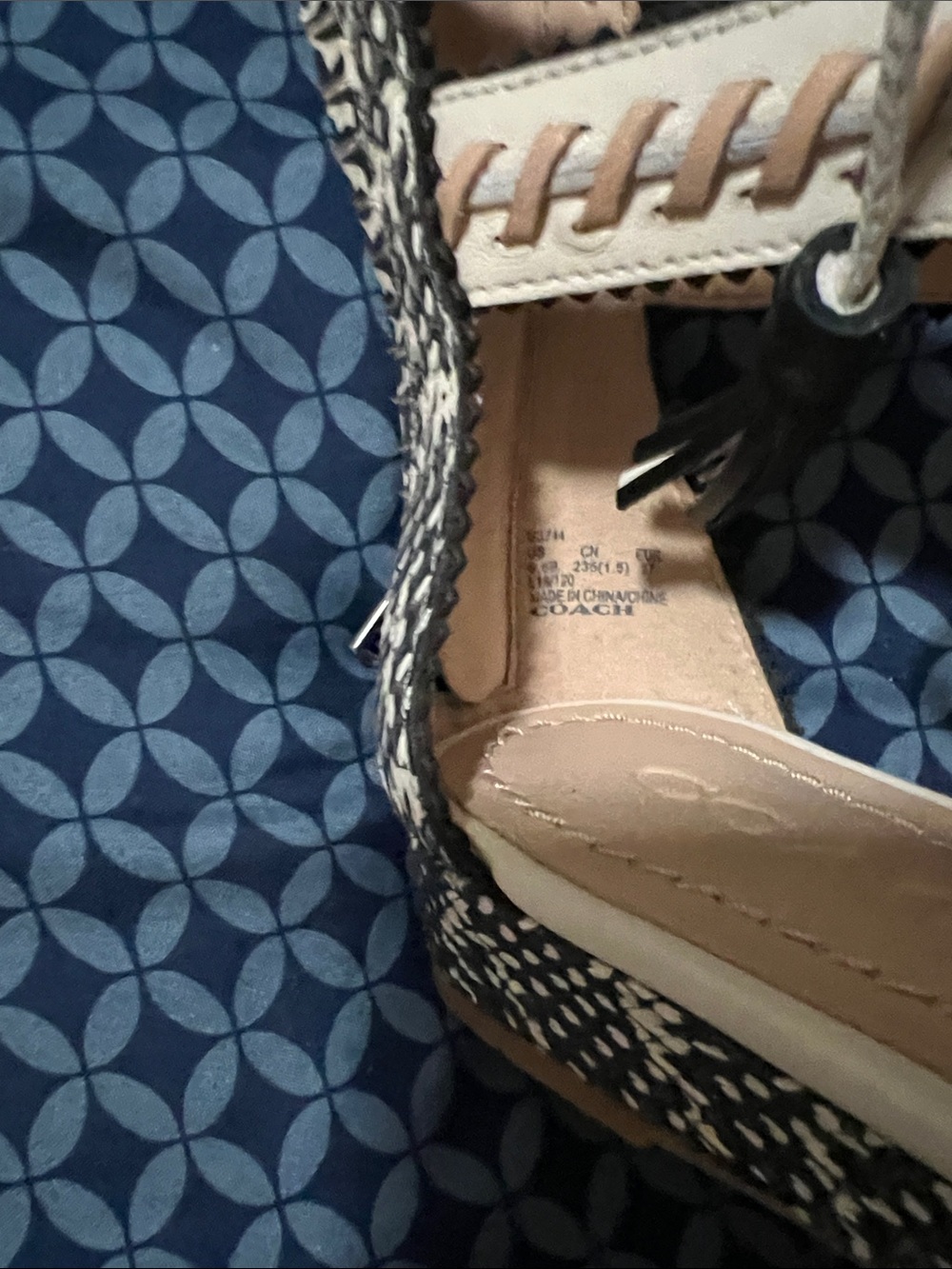 Coach Two-Tone Espadrille Wedge Sandals in Beige and Black